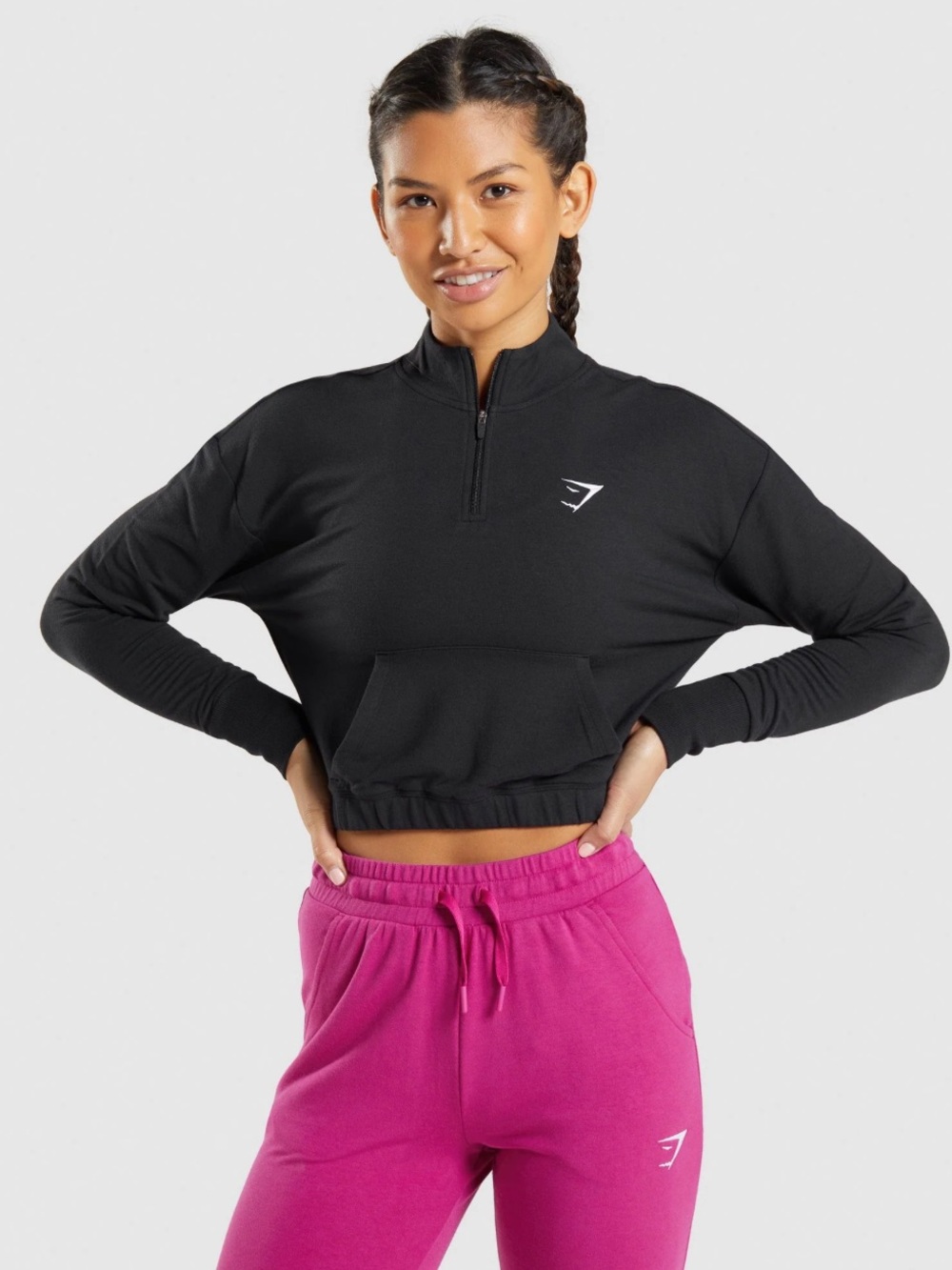 Gymshark Training Black Pippa 1/4 Zip Cropped Pullover